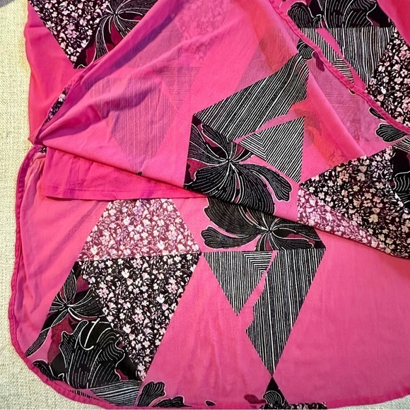 ALFANI 3/4 Sleeve Pink Black Semi-sheer Lined Tunic Blouse Floral Chiffon Top 3X - Picture 5 of 12